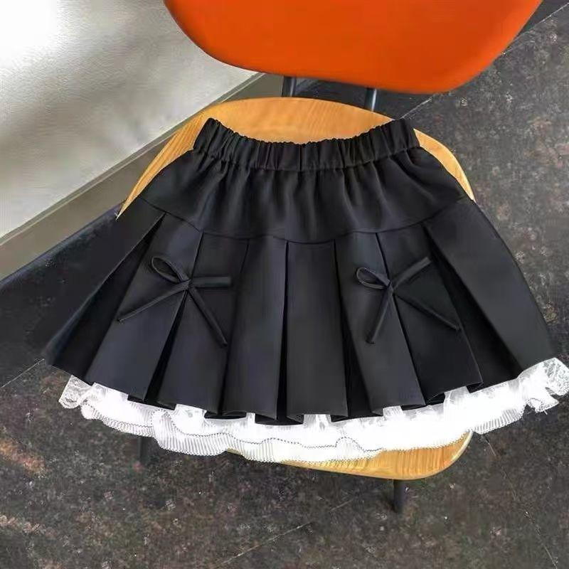 Юбка-бабочка в корейском стиле для девочек, кружевная юбка-полукомбинезон с кружевом и плиссировкой