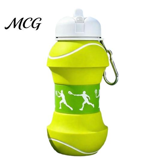 Reusable Hiking Bottle Spherical Collapsible Silicone Cup, Golf Ball Shaped Water Foldable Travel Cup with Push Design Flip Lid & Metal Carabiner,