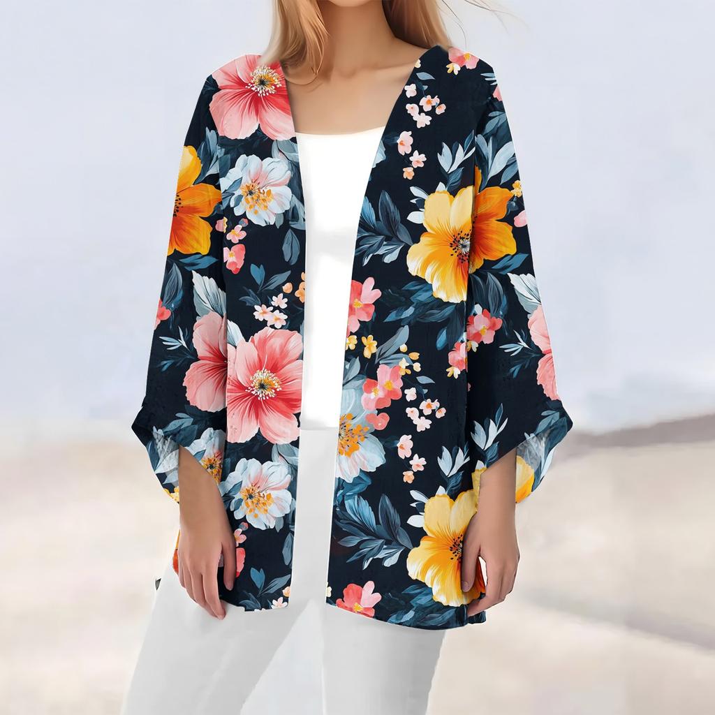 Women's Casual And Fashionable Printed Lightweight Mid Length Jacket Cardigan Cardigan
