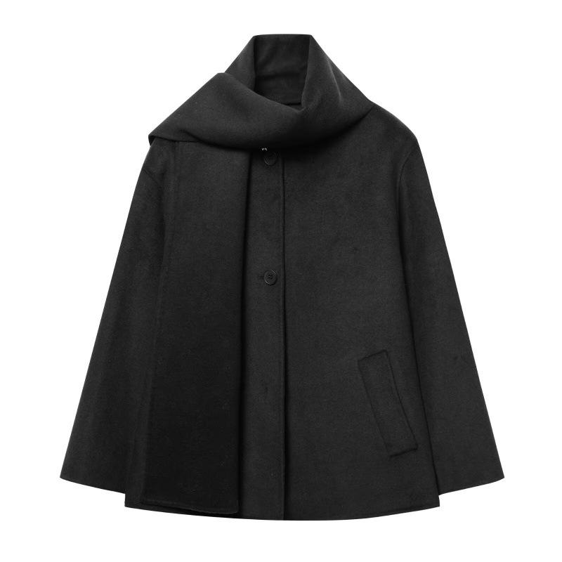 Women's Fashion Casual Wool Blend Scarf Short Coat