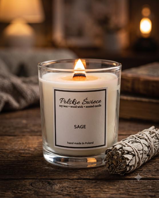 soy candle with a wooden wick + SAGE