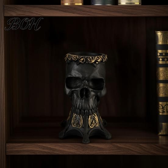 Halloween Table Centerpiece Gothic Skull Vase, Spooky Resin Head Statue, Distressed Crafts Retro Flower Vessel for Home Shelf Mantel Decor Unique Gift