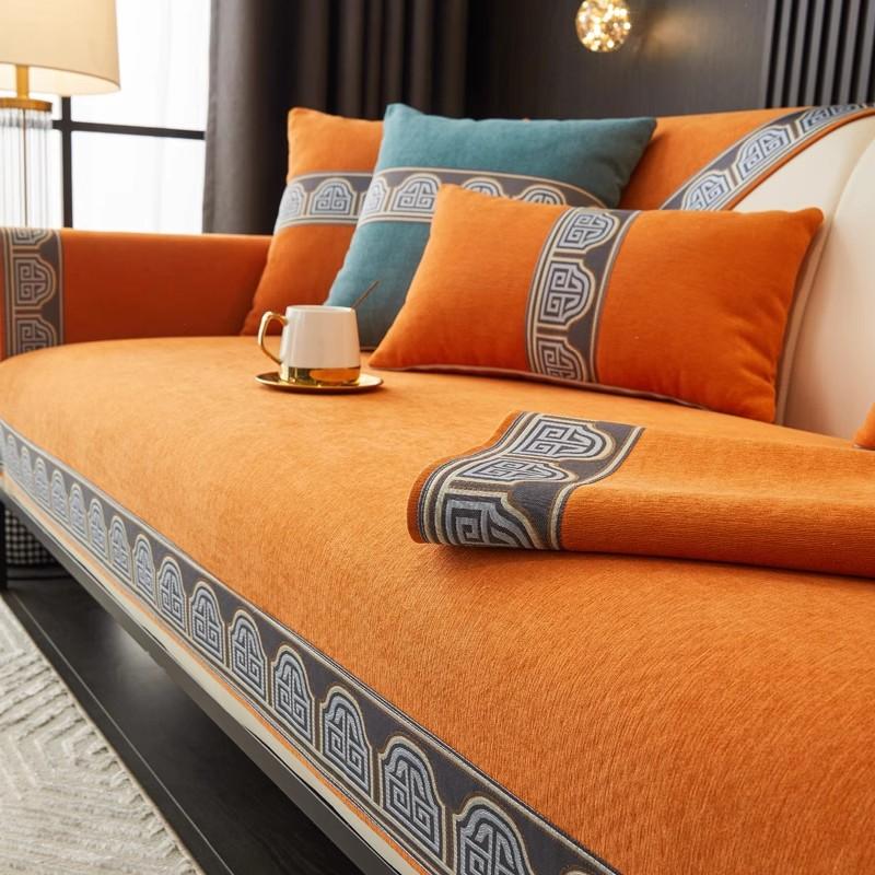 Ретро Чениловый Чехол для Дивана Однотонный Премиальный Чехол-Подушка для Дивана Пылезащитный Противоскользящий Чехол-Полотенце для Дивана L-типа Двухместная Подушка для Дивана