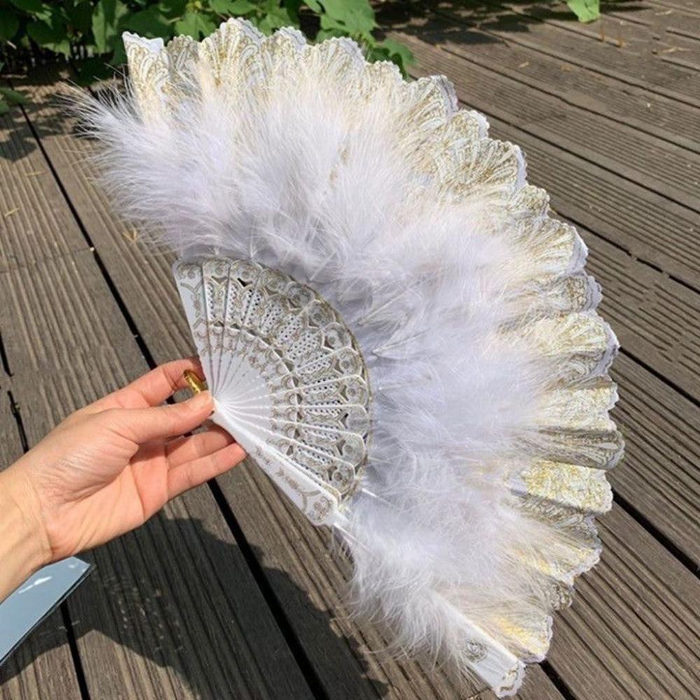 For Lolita Handmade with Pendant Dance Hand Fan Party Decor Feather Folding Fan Wedding Gift
