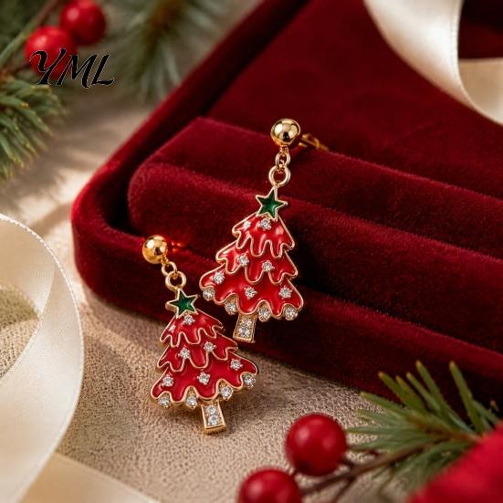 Festive Jewelry for Women 1 Pair Christmas Earrings Women, Xmas Tree Dangle Gift Her Stud Earrings, Sparkling Rhinestone Holiday Festival Accessories