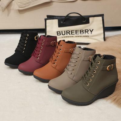 2025 Новые - стиль Женские Ботильоны на танкетке с открытым носком Ботинки с увеличением роста, Женские ботинки на толстой подошве