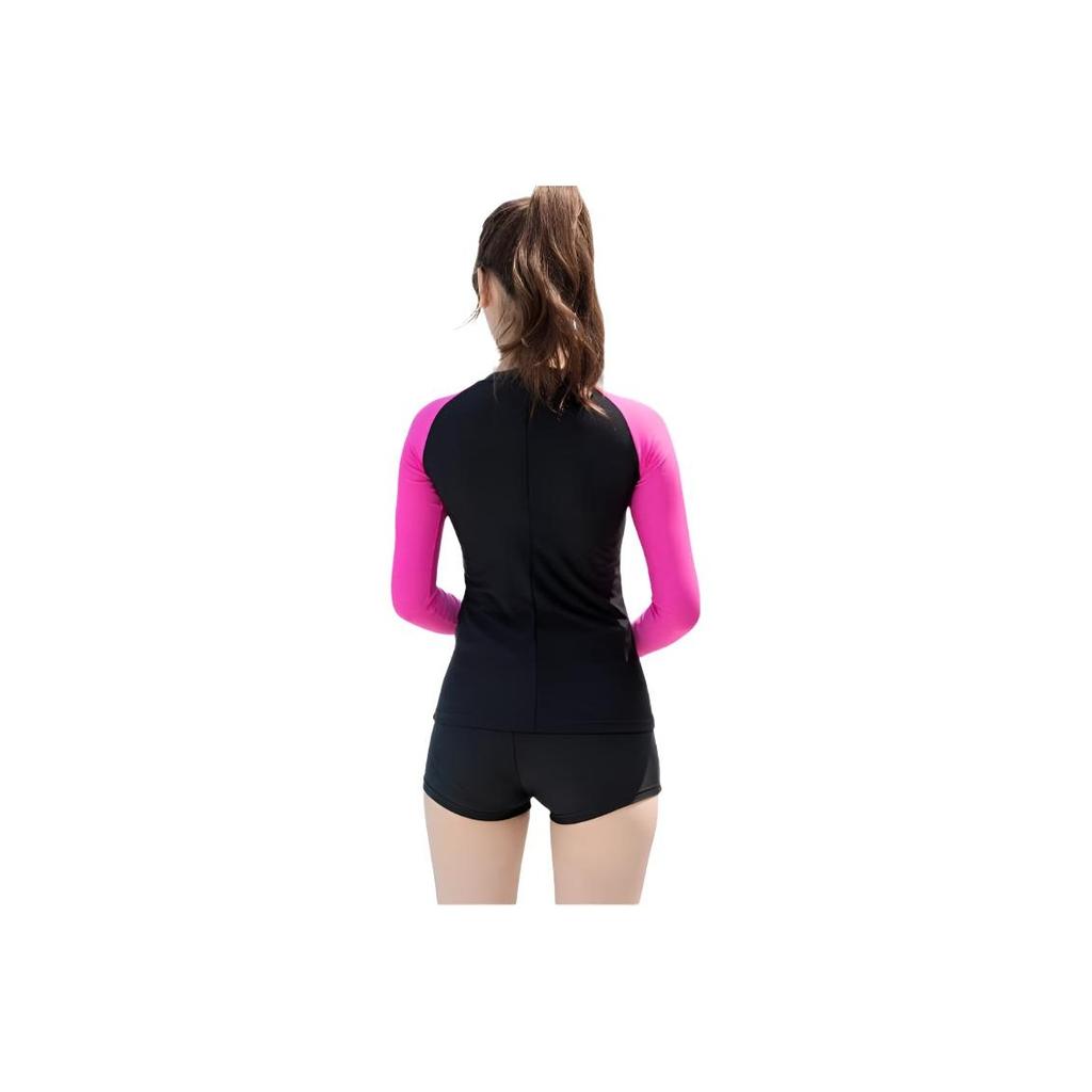 Li-Ning Conservative Sun Protection Surfing Hot Spring Long Sleeve Two-Piece Swimsuit Women Swimsuit Black Rose-Red LSCP429-1