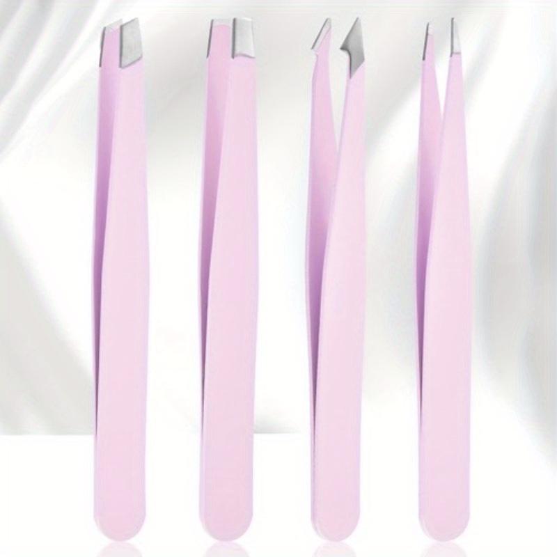 4pcs Stainless Steel Eyebrow Tweezers Set, Hypoallergenic Multi-Functional Beauty Makeup Tools Kit with Flat, Slant, and Pointed Tips for Face Use