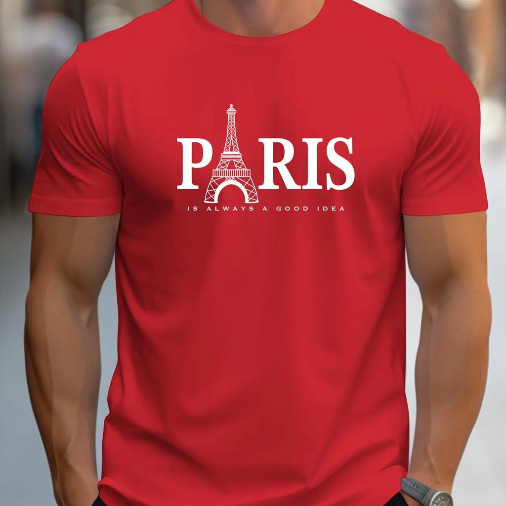 Мужская летняя футболка свободного размера из 100% чистого хлопка с принтом в виде букв PARIS, повседневная, удобная, с круглым вырезом и короткими рукавами