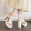 2025 Summer New High-heeled Slippers Women's Outer Wear Square Head Thick High-heeled Waterproof Table Fashion Daily Cool Slippers