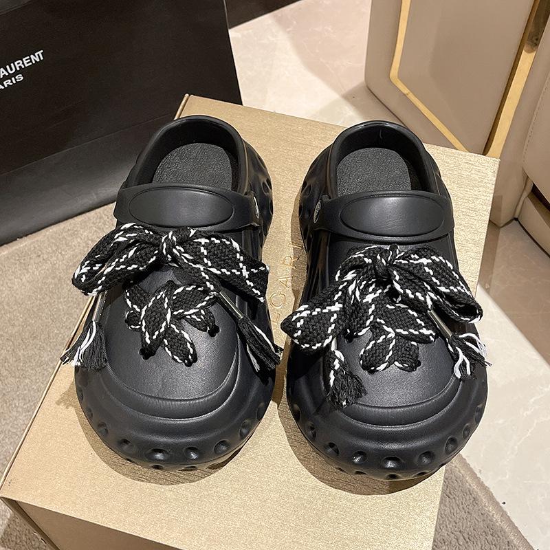 Модные туфли-сабо с подвесками, уличные шлепанцы, женские уличные тапочки, летние сандалии на платформе с милым бантом на толстой подошве для девочек