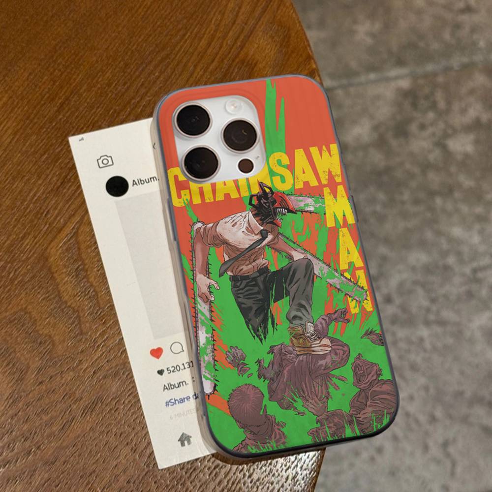 Чехол для телефона Denji Chainsaw Man из аниме для iPhone 16 15 17 Pro 11 12 13 14 Pro Max Plus Мягкая силиконовая крышка-оболочка с эффектом волн