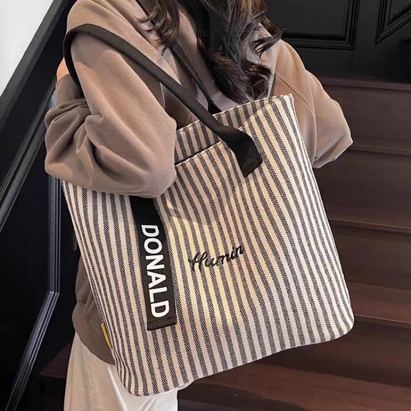 2025 New Women's Large Capacity Canvas Tote: Summer Striped Korean Style Shoulder Handbag