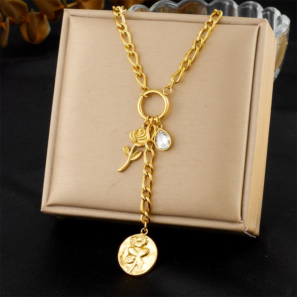 DIEYURO 316L Stainless Steel Heart Pearl Flower Cherry Pendant Necklace For Womens Fashion Trend Neck Jewelry Glamorous Gift