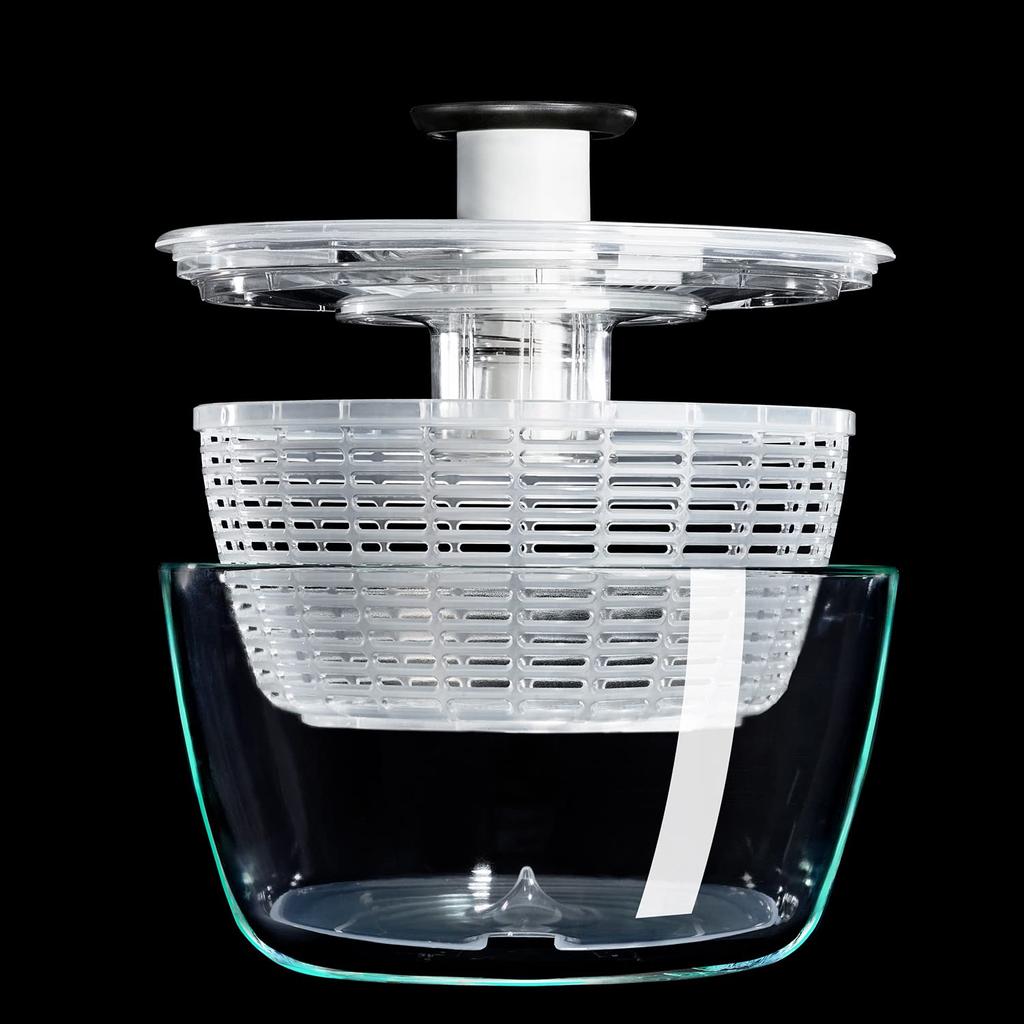 OXO салатник для овощей и салата, стеклянный, на 4 и более персоны, xx 16, можно мыть в посудомоечной машине, вращающаяся насадка, крыло, люди, готовый, 27,3 27,3 см, (низкая настройка)