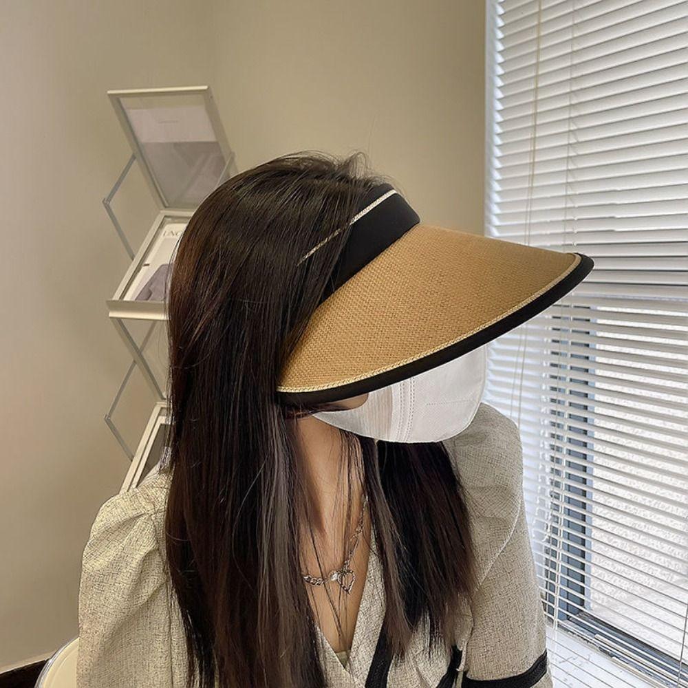Пустой верх Портативный Складной Широкий Большой Козырек Повседневная Соломенная Шляпа Пляжная Шляпа Солнцезащитные Шляпы Солнцезащитный Козырек