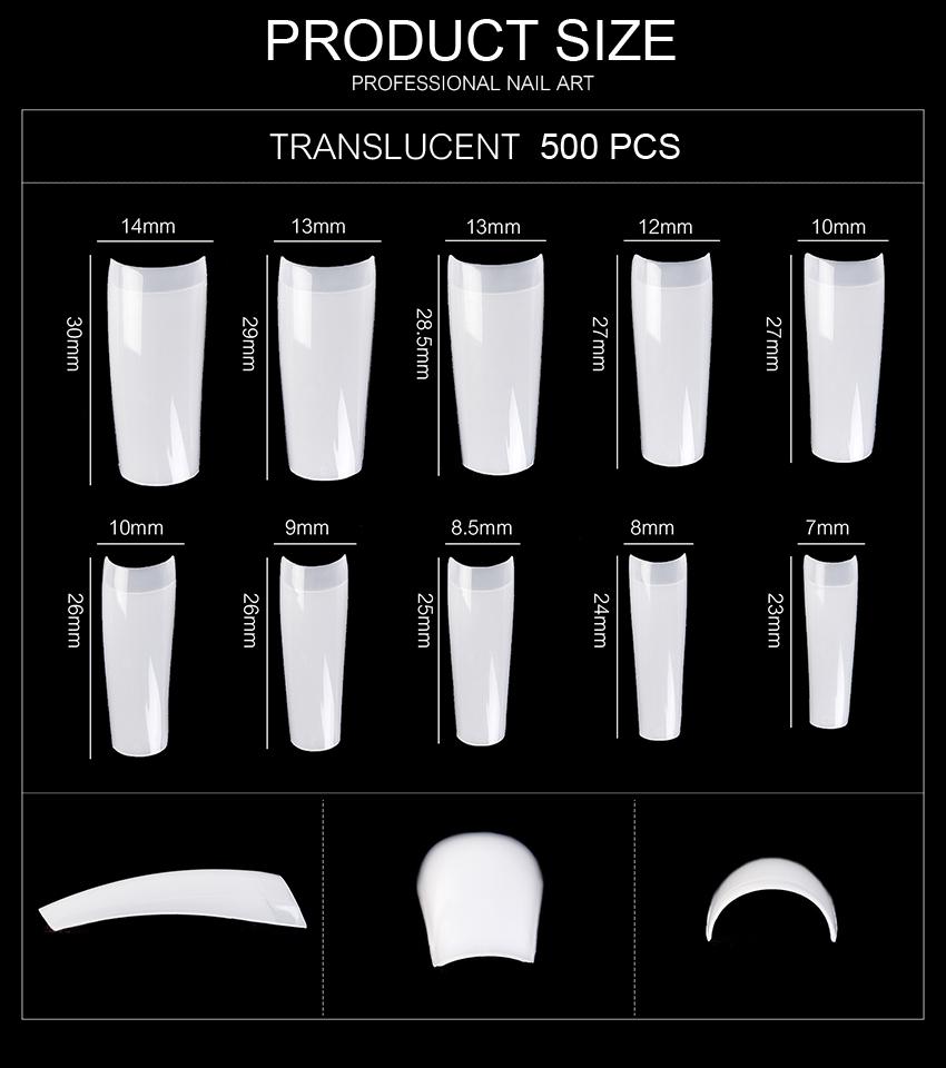 kads Типсы Полупокрытие Французские ногти Накладные ногти Замачиваемые накладные ногти Натуральные прозрачные акриловые ногти 500 шт. для наращивания ногтей 10 размеров