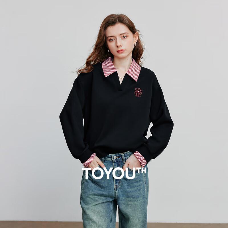 Chuyu Women's Faux Two-Piece Embroidered Polo Sweatshirt