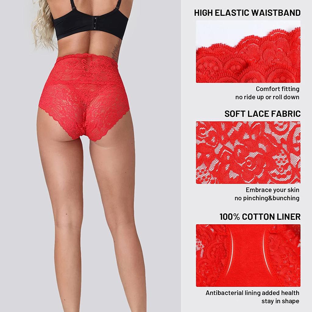 High-waisted Lace Women's Tummy Tuck Pants Sexy Cotton Crotch Breathable Plus Size Briefs