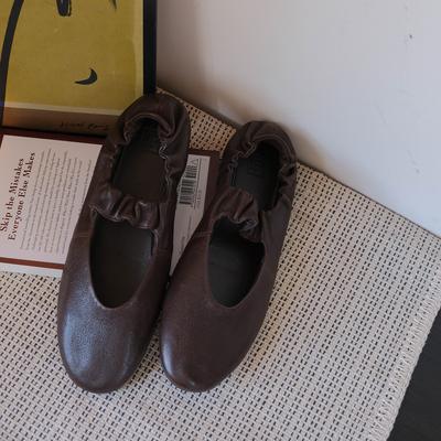 Версия из овчины~ Туфли Мэри Джейн женские новые французские балетки женские на плоской подошве плиссированные ретро универсальные с открытым верхом одинарные туфли