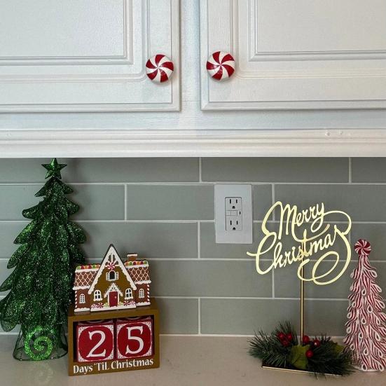 Yousheng 10/20/24Pcs Cabinet Door Knob Cover Christmas Peppermint Candy Drawer Closet Dresser Wardrobe Door Pull Handle Decoration Cover