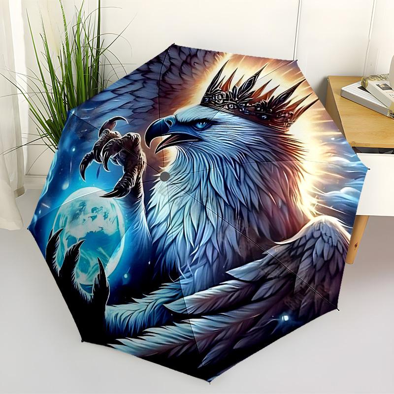 1pc Eagle Fantasy Artwork Fashionable Automatic Opening/Closing Folding Umbrella with 8 Iron Bones, Plastic Handle yy251015010
