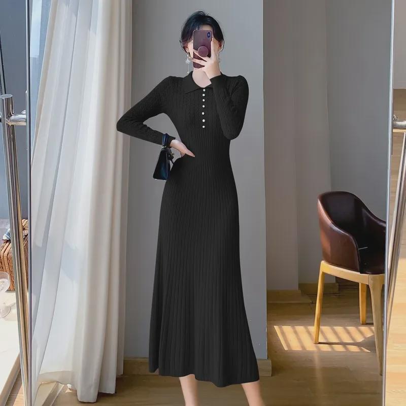 «Вязаное платье-свитер А-силуэта во французском стиле»: Женское длинное платье-пальто осень/зима