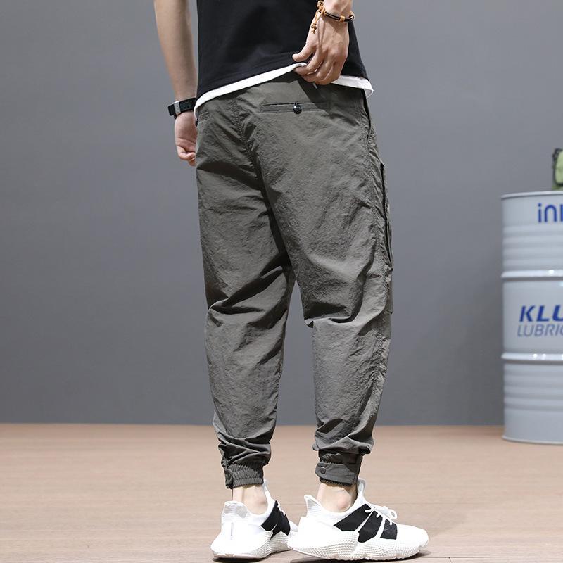 Мужские быстросохнущие повседневные брюки облегающего кроя - Летний стиль с манжетами, свободного кроя, большого размера, корейский спортивный дизайн.