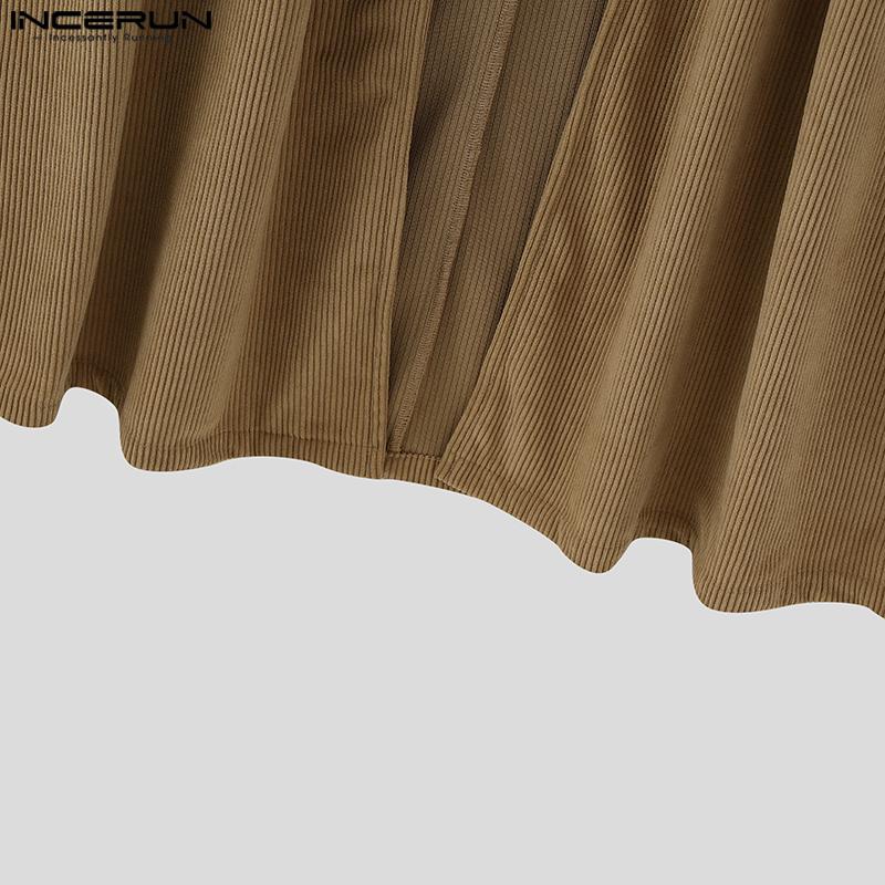 INCERUN Autumn Winter Men Lapel Neck Long Sleeve Open Front Long Corduroy Cardigan Coatsx