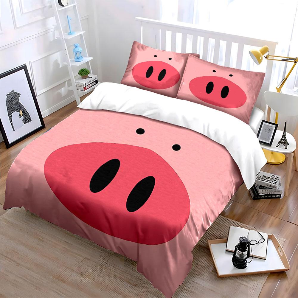 Cute Pink Pig Face Design Bedding Duvet Cover Set Duvet Cover Pillowcases (1*Duvet Cover 2*Pillowcases, without duvet insert)