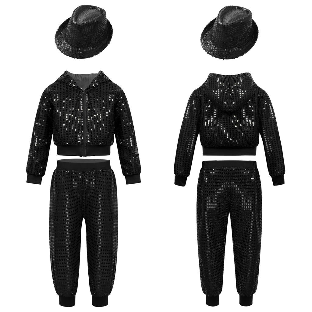 Children Dancewear Suits Kids Girls Boys Shiny Sequins Clothing Sets Hip Hop Dance Stage Costumes