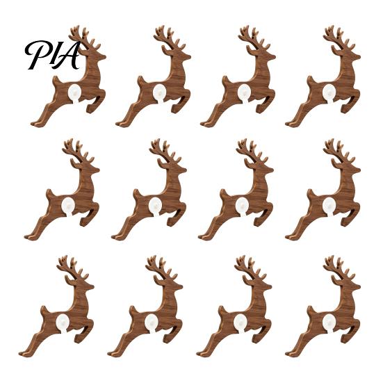 Winter Joy Gift for Family 12 Pcs LED Reindeer Wall Decoration, Christmas Glow Silhouette Lights, 3D Light-Up Decorative Wood Lights Wooden