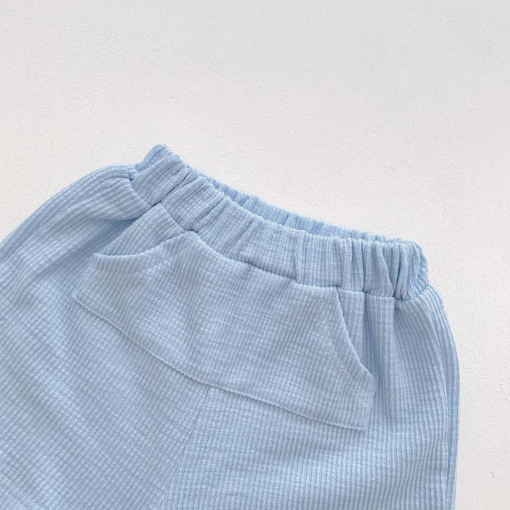 Летний тонкий детский костюм с медведем, мужской, женский, дышащий пуловер с короткими рукавами, комплект из двух предметов в вафельном стиле