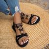 Boho Flat Sandals, Beaded Floral Beach Shoes