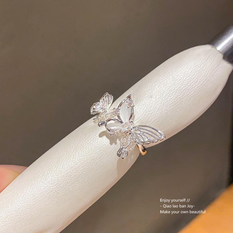 Minimalist Silver Copper Butterfly Ring With Zircon Accents For Ladies