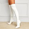 Белые Сексуальные Сапоги выше колена на молнии сбоку, слипоны с острым носком, НОВАЯ Мода, Полосатые Тонкие Каблуки, Женские Сапоги