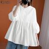 Women Casual O-neck Solid Color 3/4 Sleeve Loose Blouse