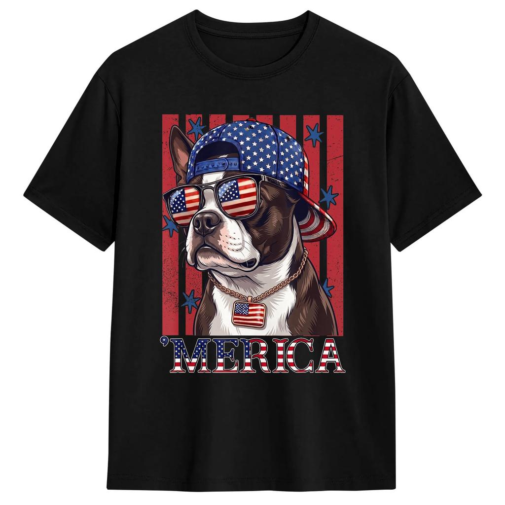 Merica Boston Terrier T Shirt Trendy Cool T Shirts Short Sleeves Y2k Retro Tshirt Summer Cotton Oversized Tees