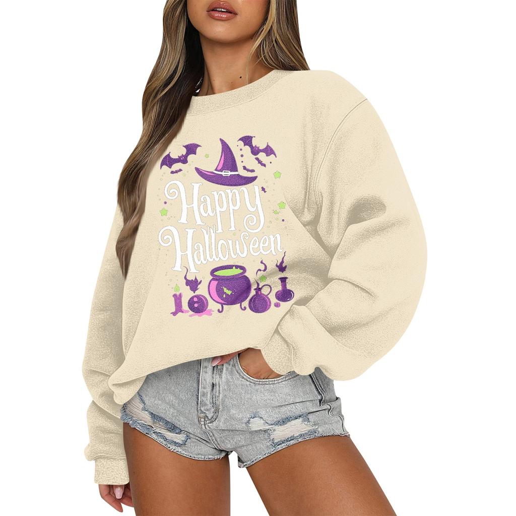 Женский повседневный модный трикотажный спортивный топ с длинными рукавами, свободный крой, Хэллоуин