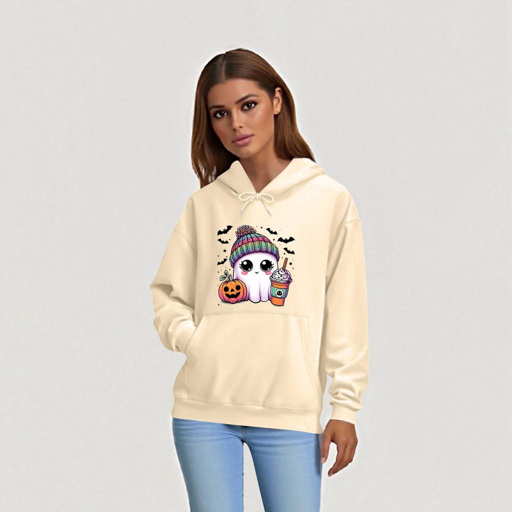 Женская однотонная толстовка с капюшоном с длинным рукавом и принтом на Хэллоуин