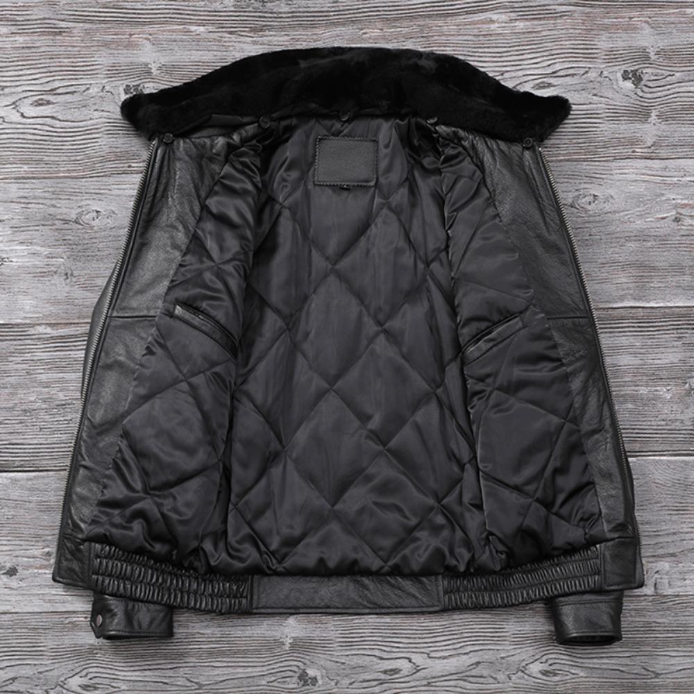 Китайский размер Мужская кожаная куртка из натуральной коровьей кожи с воротником из натурального меха Летные куртки Мужские пальто из коровьей кожи Зимняя одежда ВВС