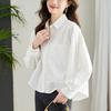 New Pure Cotton Shirt for Women's Temperament Commuting Chic Lantern Sleeve Shirt for Women Lapel Slim Body