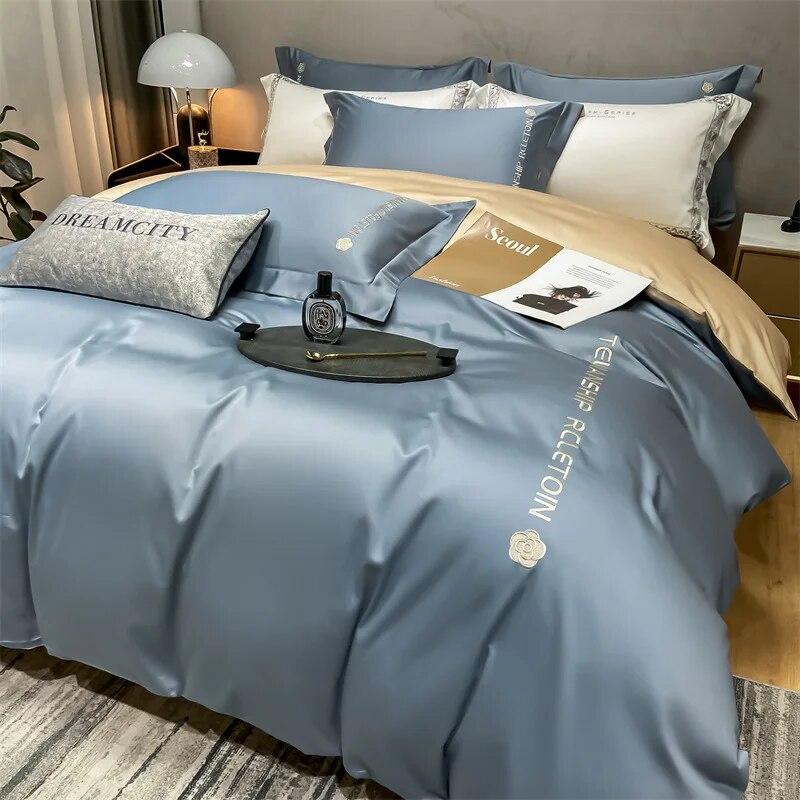 3/4 Pcs Comforter Bedding Sets Summer Luxury Machine Washable Quilt Cover Embroidered Smooth Sleeping Queen King Sheets Bed