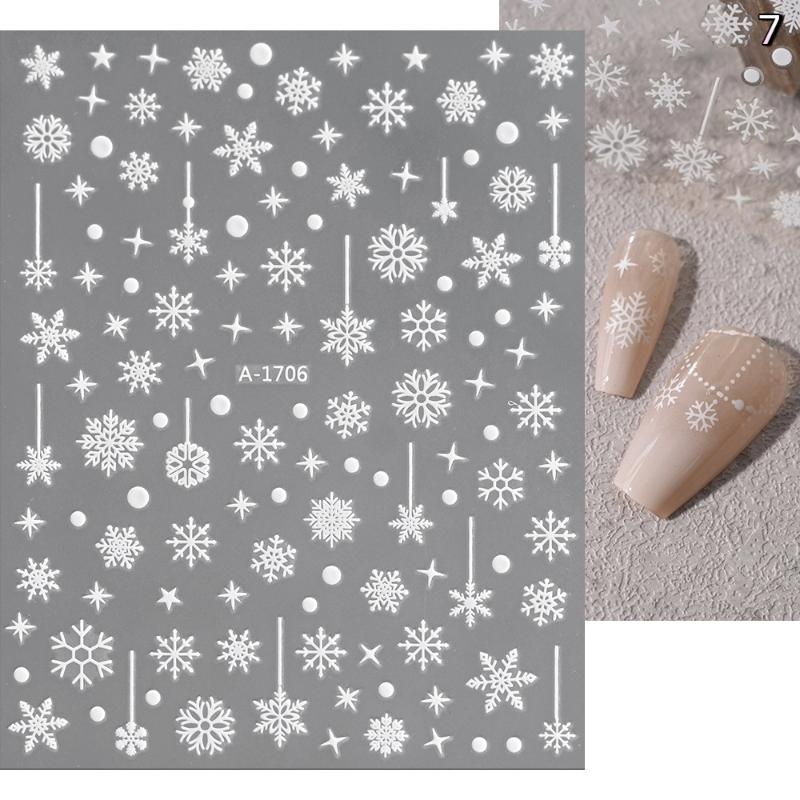 Winter Snowflake Christmas Nail Art Sticker White 3D Relief Adhesive Nail Art Decoration Sticker Nail Charm Manicure Decals