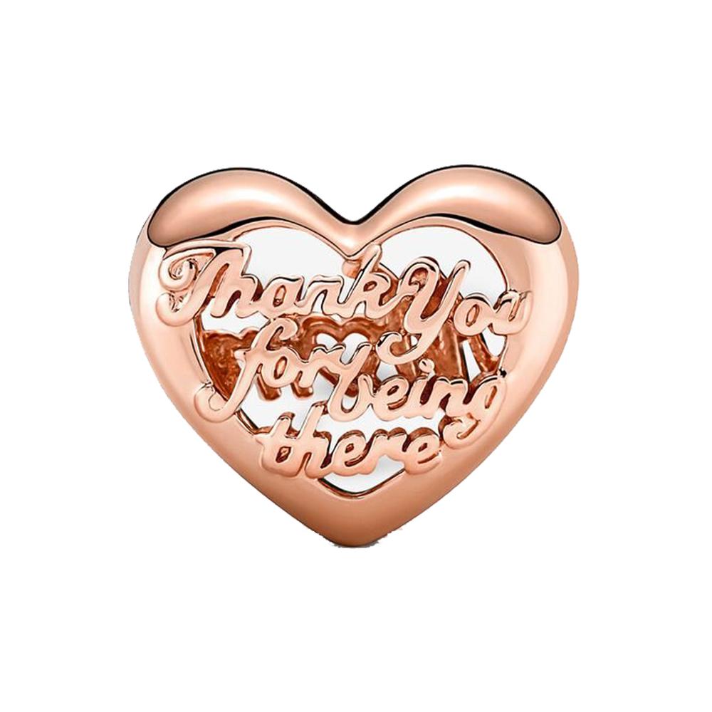 Классическое серебро 925 пробы, розовое золото, сердце, спасибо, мама, сердце, подвеска, подходит для модного браслета, ювелирные изделия для мамы, подарок на день рождения