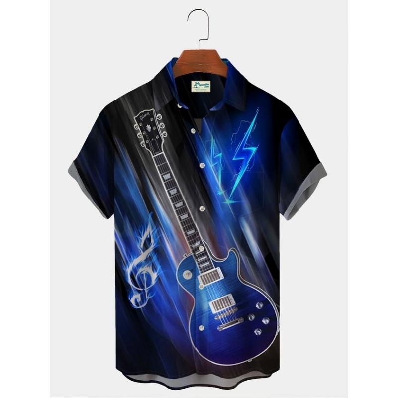 Летние гавайские рубашки для мужчин 3D винтажный музыкальный рокер гитара принт пляжная рубашка короткий рукав футболки топы Harajuku Ropa Hombre M-3XL