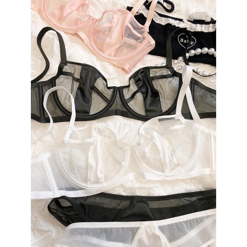 1 Set/French Ultra Thin Cup Underwear Set Sexy Lace Summer Breathable Bra Set Adjustable Strap Push Up Brassiere Lingerie
