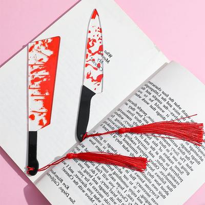 Ужас Прозрачная акриловая закладка с кисточкой Серия на тему Хэллоуина Пила-чоппер с кровью Хэллоуин для книжных червей