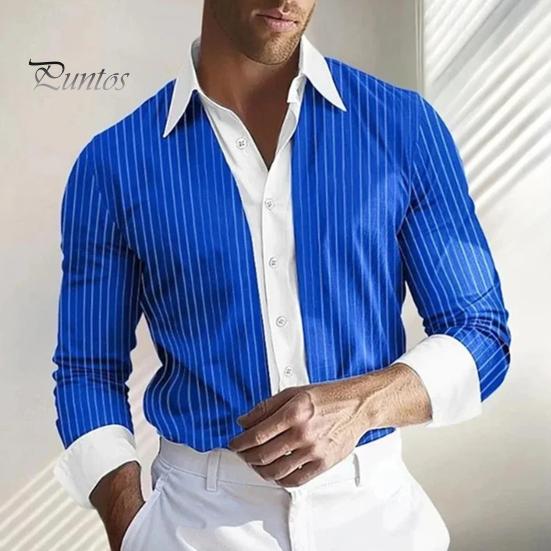 Мужская рубашка с длинным рукавом, лацканами, дизайном, рубашка с пуговицами, планкой, полосатым принтом, цветная рабочая рубашка в стиле пэчворк
