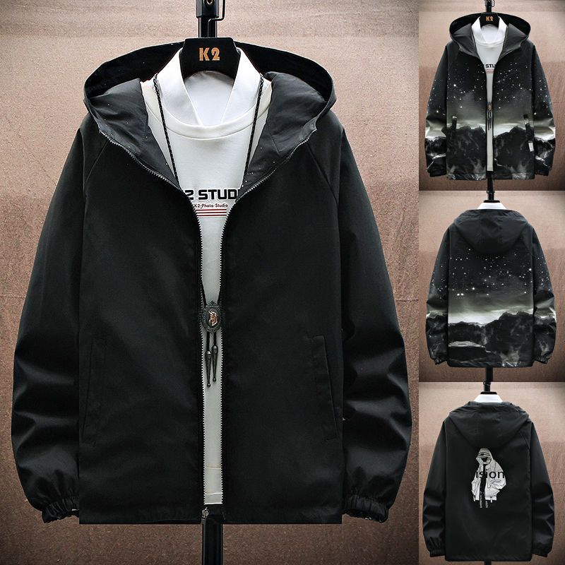 Новая модная двусторонняя мужская куртка с принтом Strewear, мужские тонкие куртки с капюшоном, ветровки, одежда больших размеров